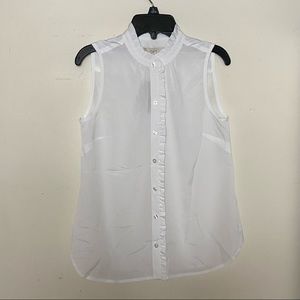 Loft white sheer button up sleeveless top